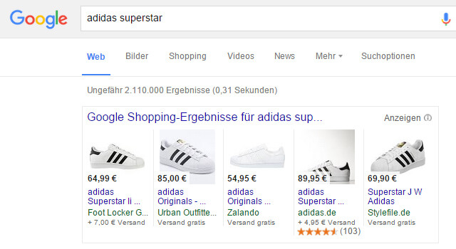 Google Shopping Suchergebnisseite Blog