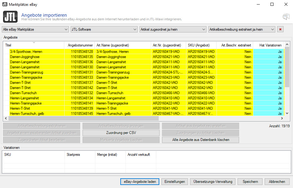 Der eBay-Angebotsimport in JTL-eazyAuction