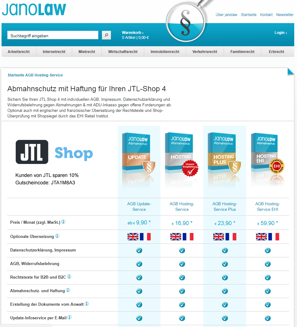 Jtl Janolaw Preistabelle