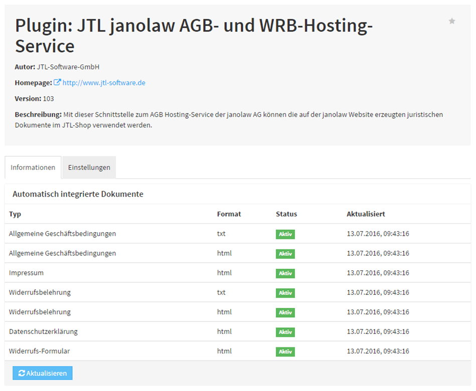 Jtl Janolaw Funkftionsübersciht JTL-Shop