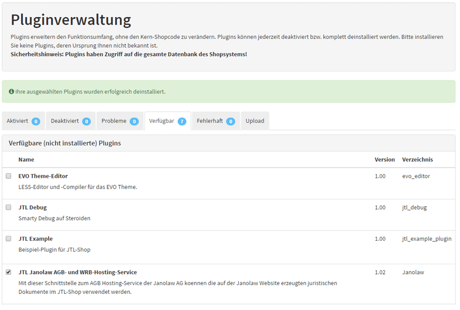 Jtl Janolaw Pluginverwaltung