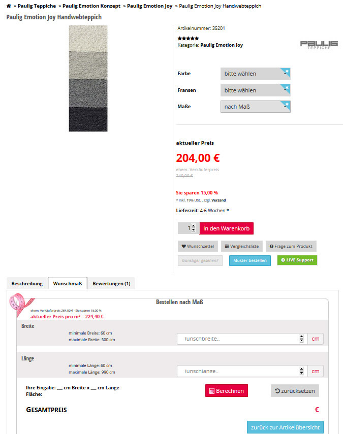 Muster Flächenberechnung JTL-Shop