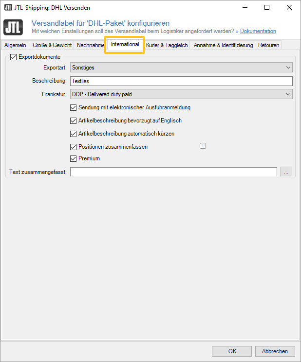 JTL Technologiepartner DHL Versandlabel konfigurieren