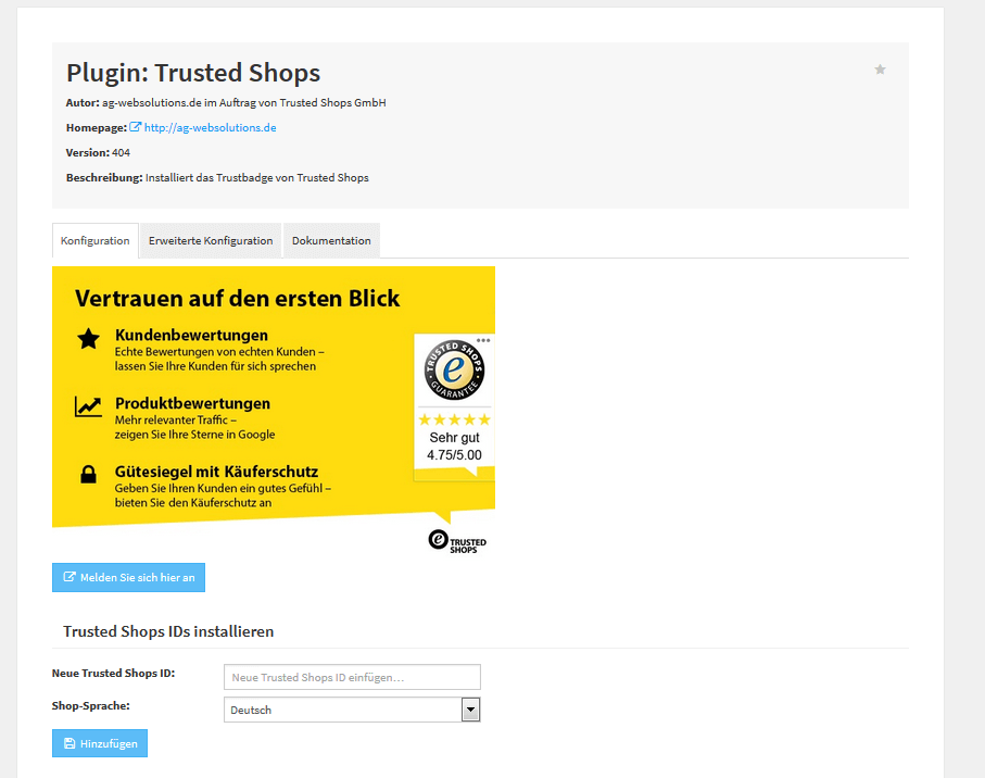 Plugin Einstellungen Trusted Shops