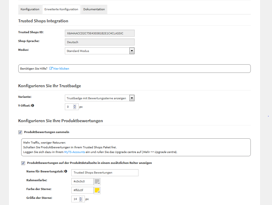 Plug-In Konfiguration Trusted shops