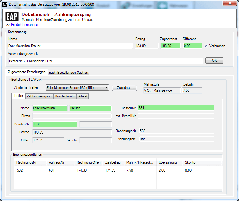 Zahlungsabgleich VOP Inkasso