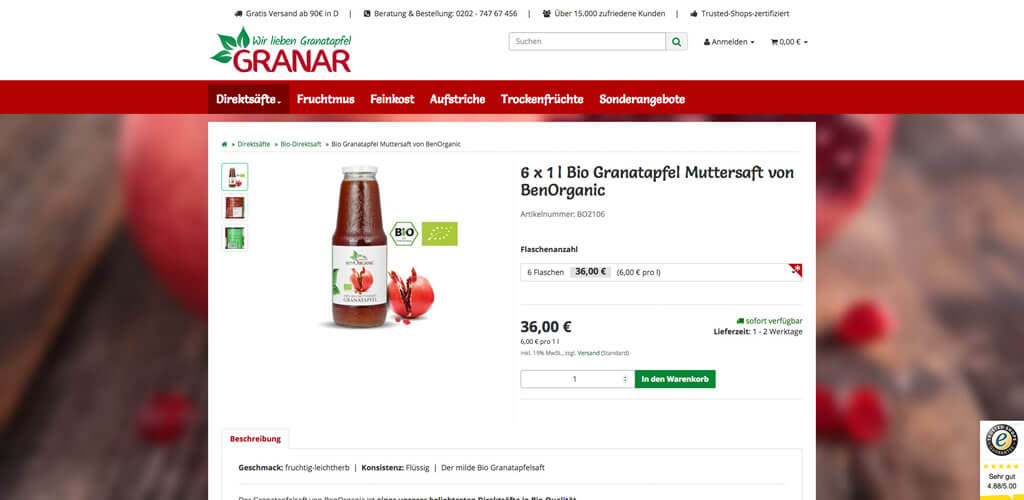 Produktansicht Onlineshop Granar
