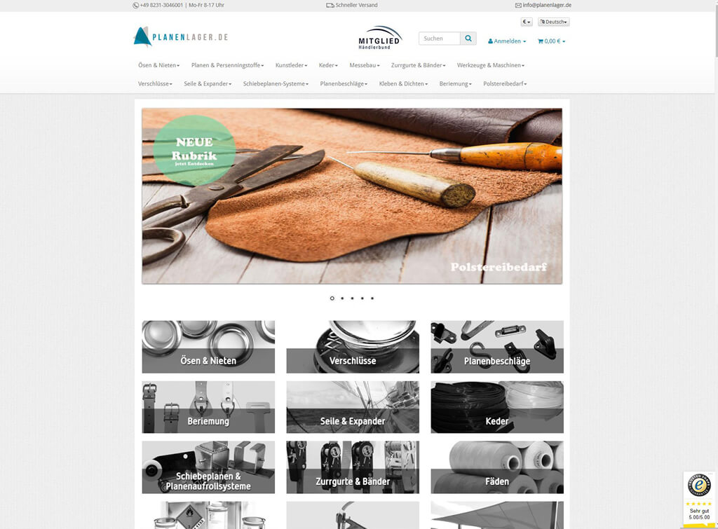 JTL-Shop Startseite Planenlager