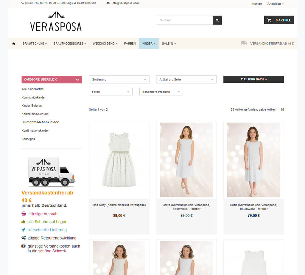 Kategorieansicht im Verasposa-Shop