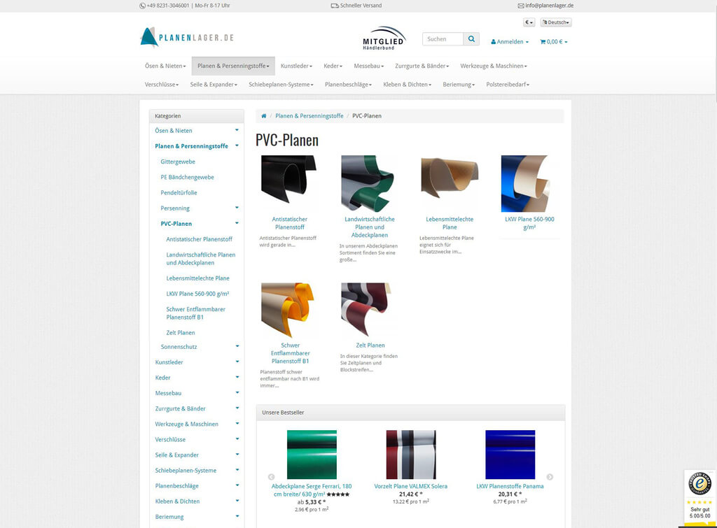 Kategorieansicht Planenlager