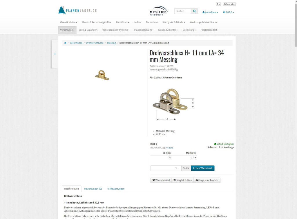 Planenlager Produktansicht