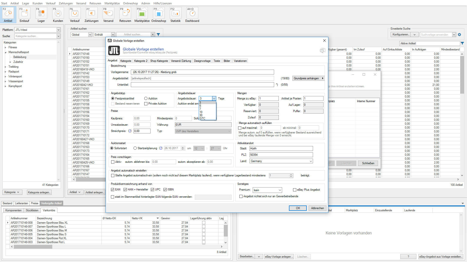 JTL Technologiepartner eBay Ebay Vorlage bearbeiten