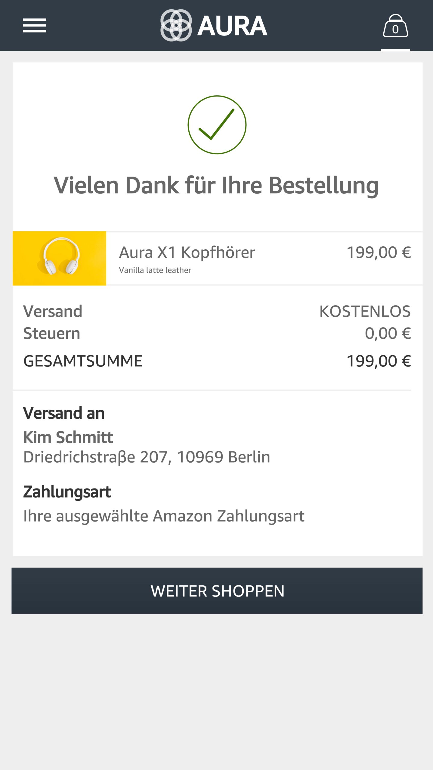 Amazon Pay Ansicht Bestellabschluss