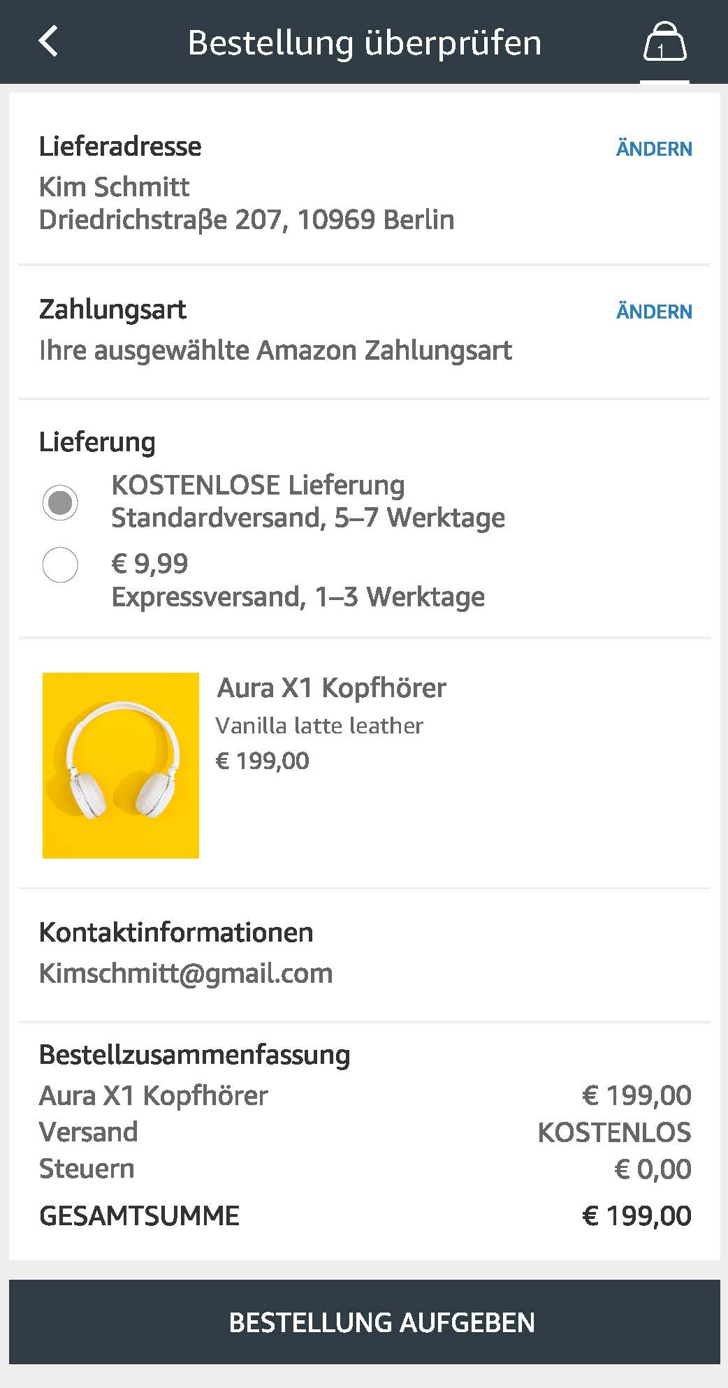 Amazon Pay Ansicht Bestellübersicht