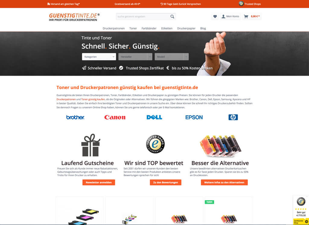 Shopware-Shop Startseite Guenstigtinte