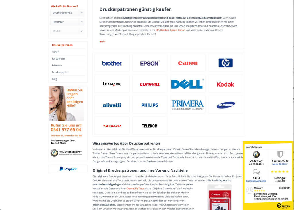 Kategoriensicht bei Guenstigtinte