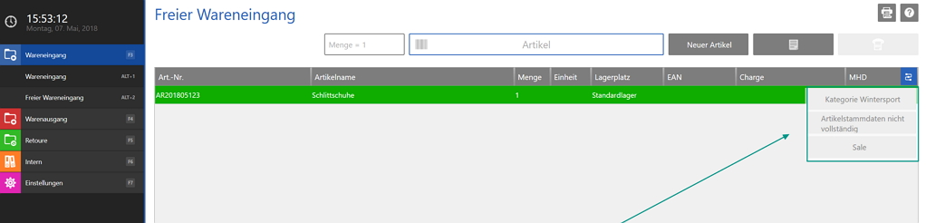 Screenshot von den manuellen Workflows in der Lagerverwaltung von JTL