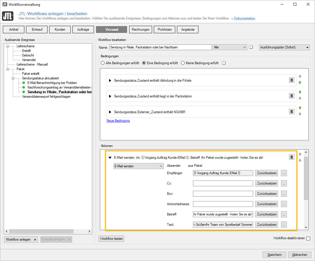 Sendung abgegeben bei Nachbar Filiale Packstation Workflow