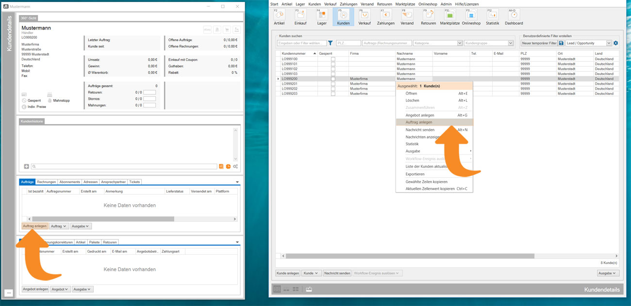 Auftrag anlegen für Opportunity