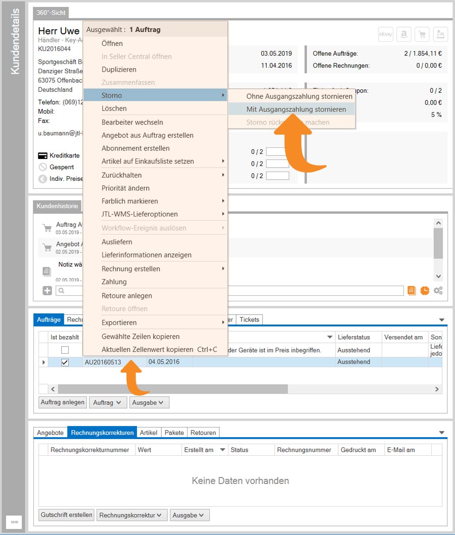 Aus dem Widget Rückzahlung anweisen