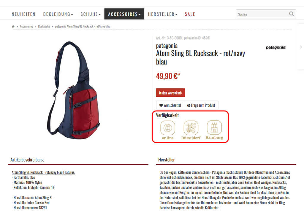 Anzeige Produktverfügbarkeit CasualCouture