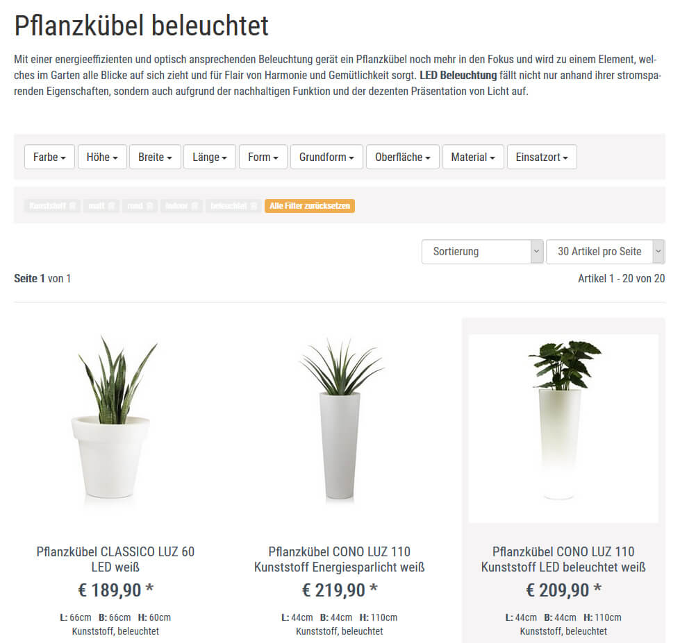JTL-Shop Pflanzkuebel-direkt - Filterungsoptionen