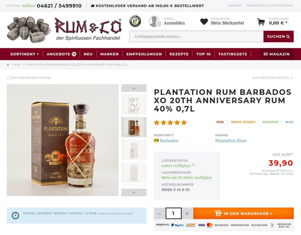 JTL-Shop Rum & Co Produktansicht