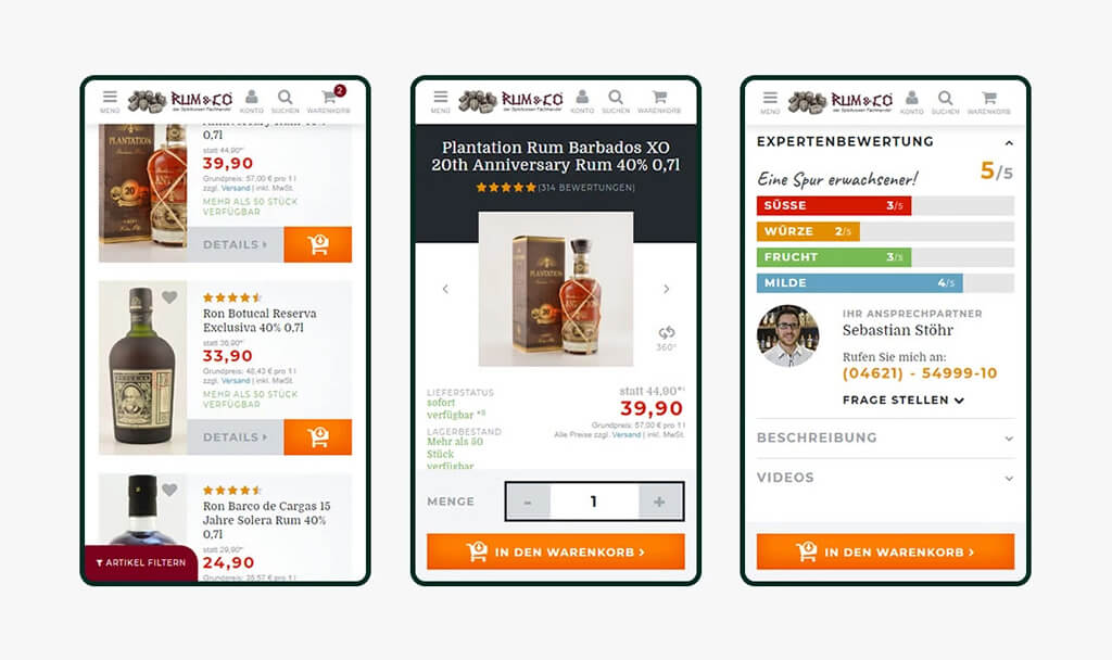 JTL-Shop Rum & Co Mobilansichten