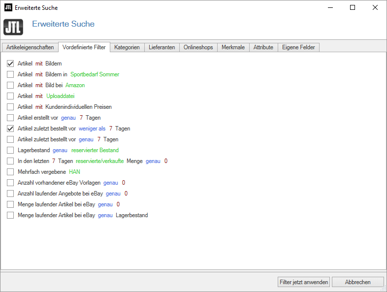 Suche in Artikelverwaltung
