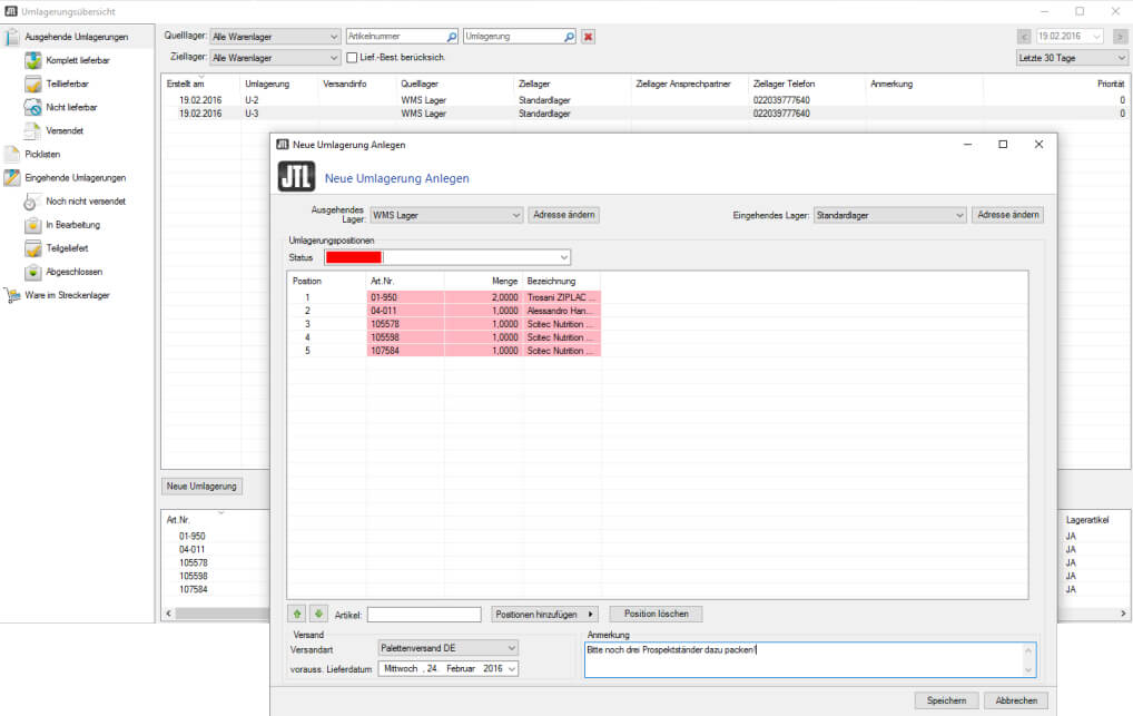 Anlegen einer Umlagerung