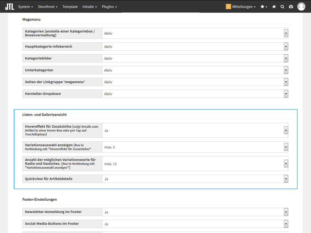 Artikelansicht Einstellungen JTL-Shop