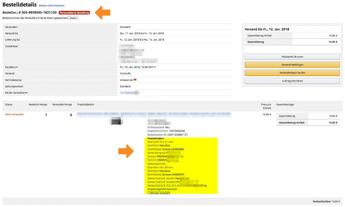 Bestelldetails Amazon
