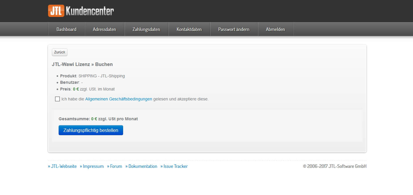 Lizenz für JTL-Shipping kostenfrei erstellen