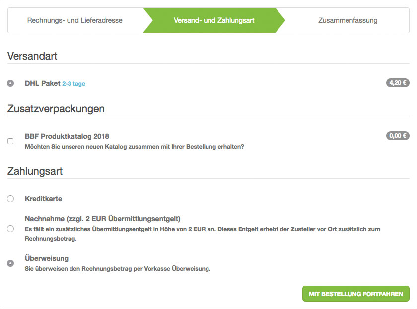 Versand- und Zahlungsart