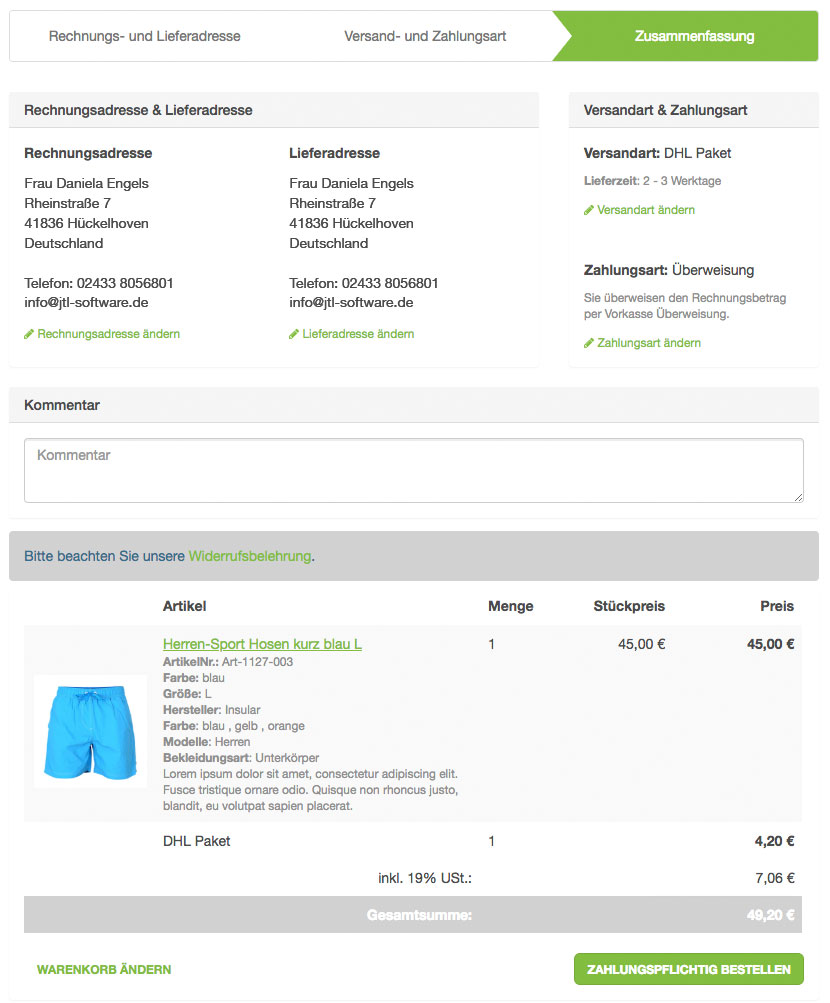 Bestellübersicht und Abschluss