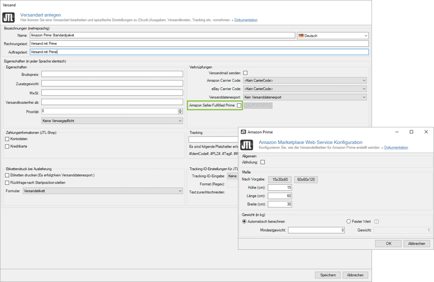Versandart für Amazon Seller Fulfilled Prime anlegen