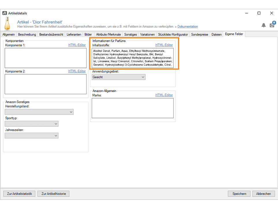 Beauty Kosmetik JTL-Wawi Wichtige Produktinformationen