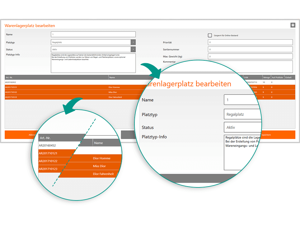 Beauty Kosmetik JTL-WMS Mehrere Artikel Lagerplatz