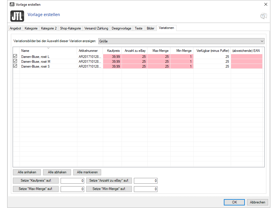 Mode Accessoires JTLeazyAuction Variationskombinationen