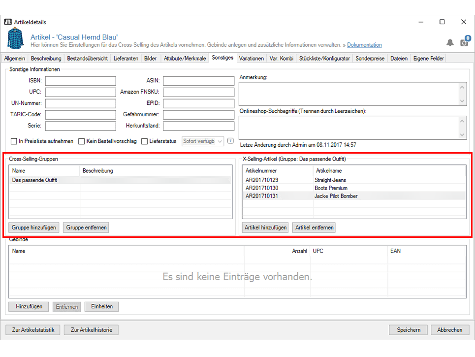 Mode Accessoires JTL-Wawi Crossselling