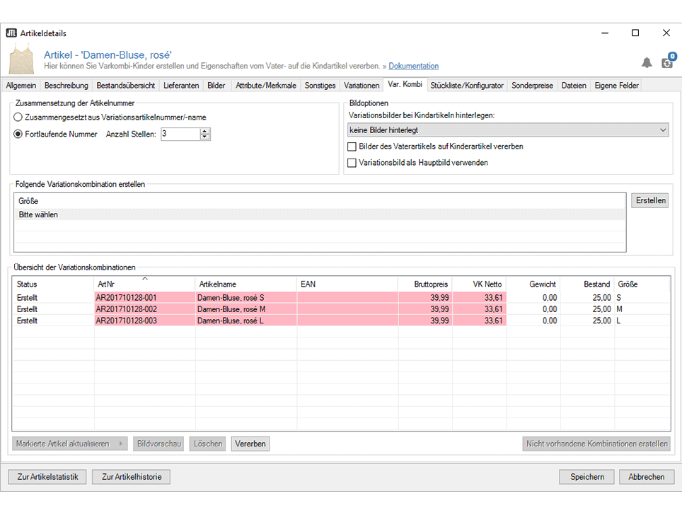 Mode Accessoires JTL-Wawi Varkombis