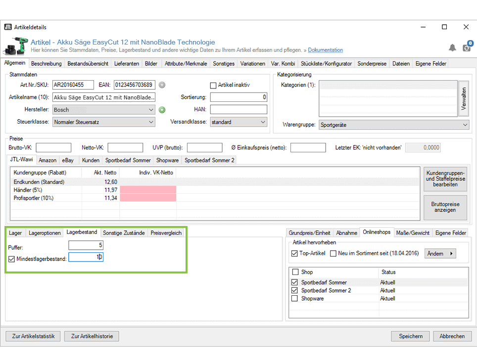 Werkzeug Maschinen JTL-eazyAuction Lagebestandsabgleich