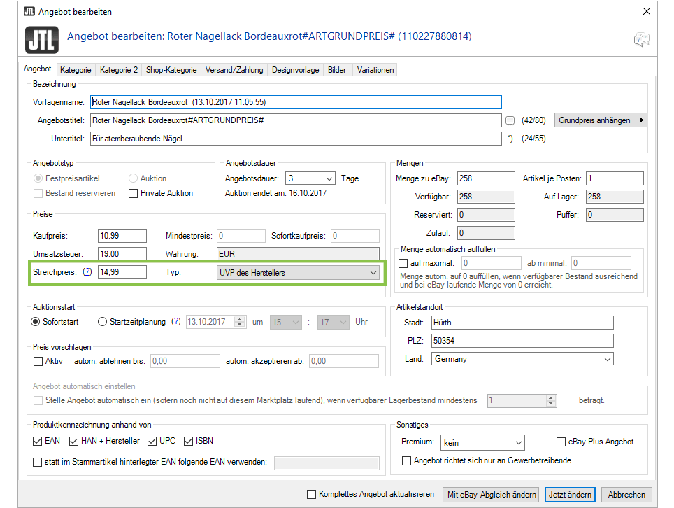 Werkzeug Maschinen JTL-eazyAuction Streichpreise