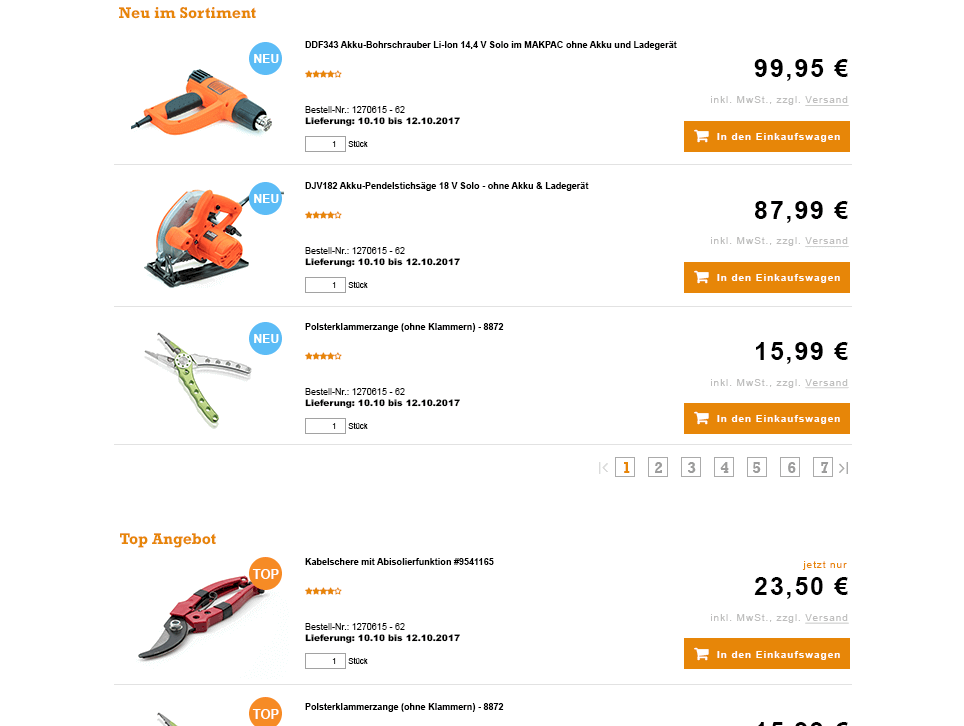 Werkzeug Maschinen JTL-Shop Automatische Listen