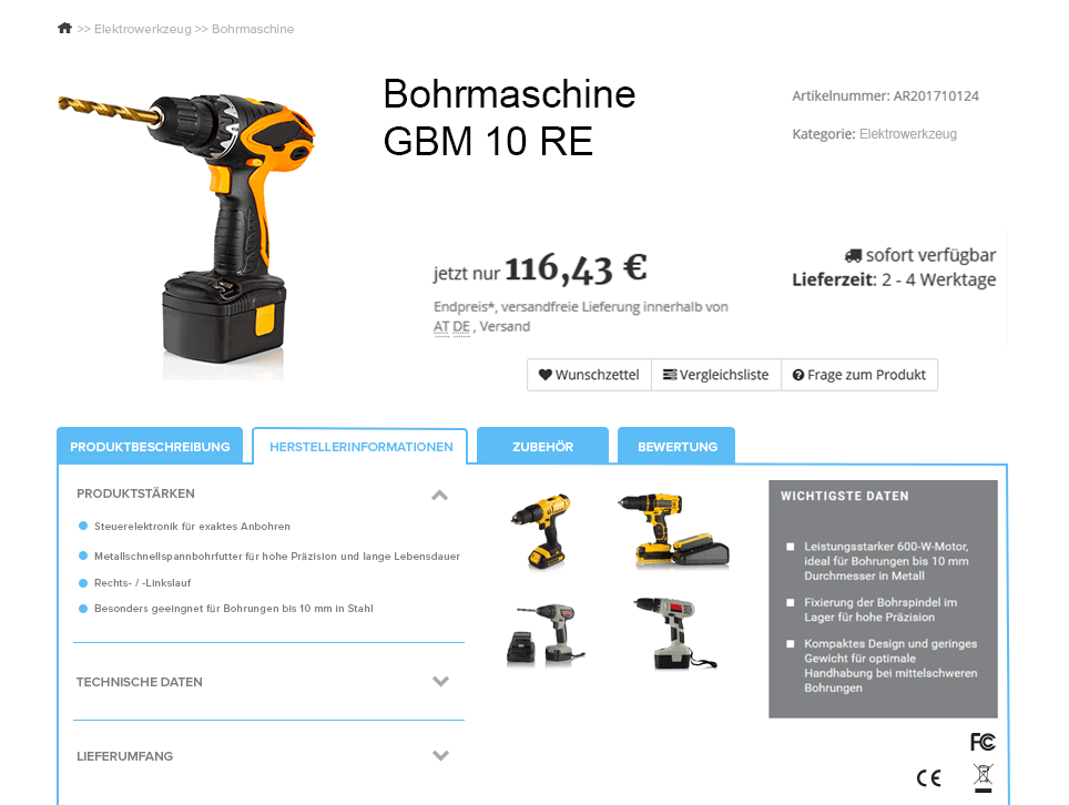 Werkzeug Maschinen JTL-Shop Produktreiter