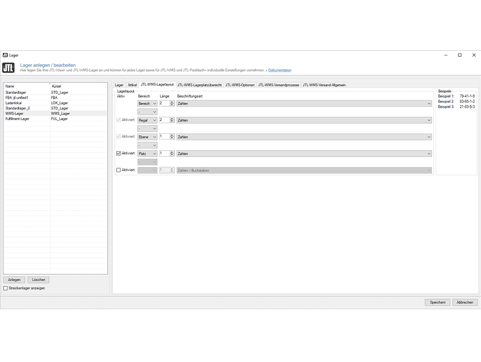Werkzeug Maschinen JTL-WMS Lagerbereiche