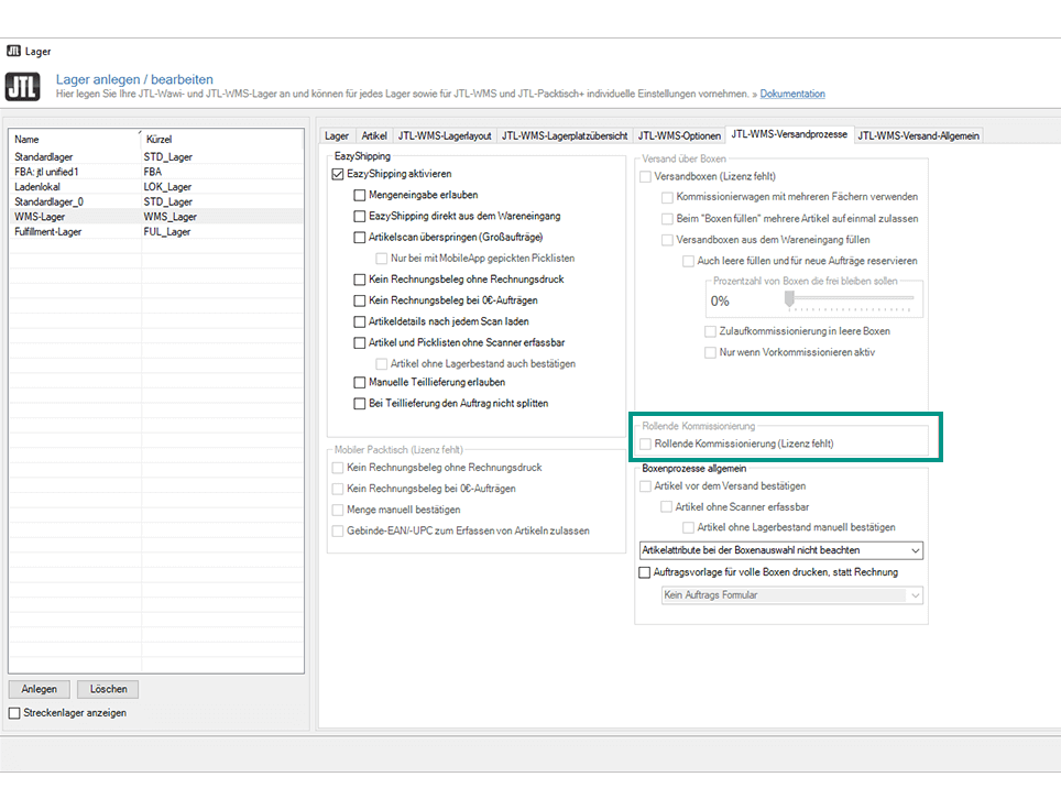 Werkzeug Maschinen JTL-WMS Rollende Kommissionierung
