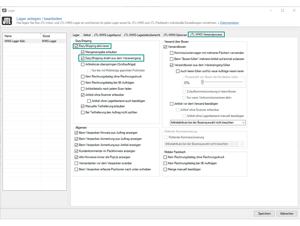Werkzeug Maschinen JTL-WMS Versand Wareneingang