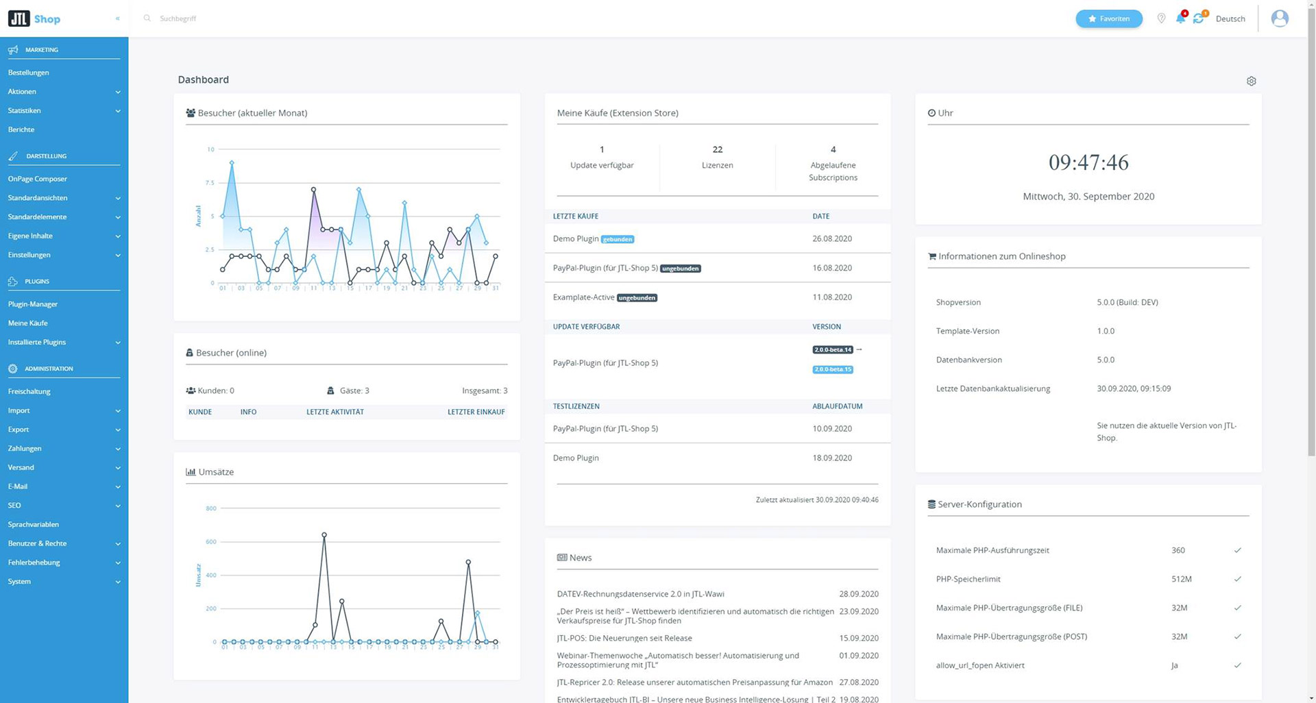 Dashboard Backend JTL-Shop 5 Screenshot