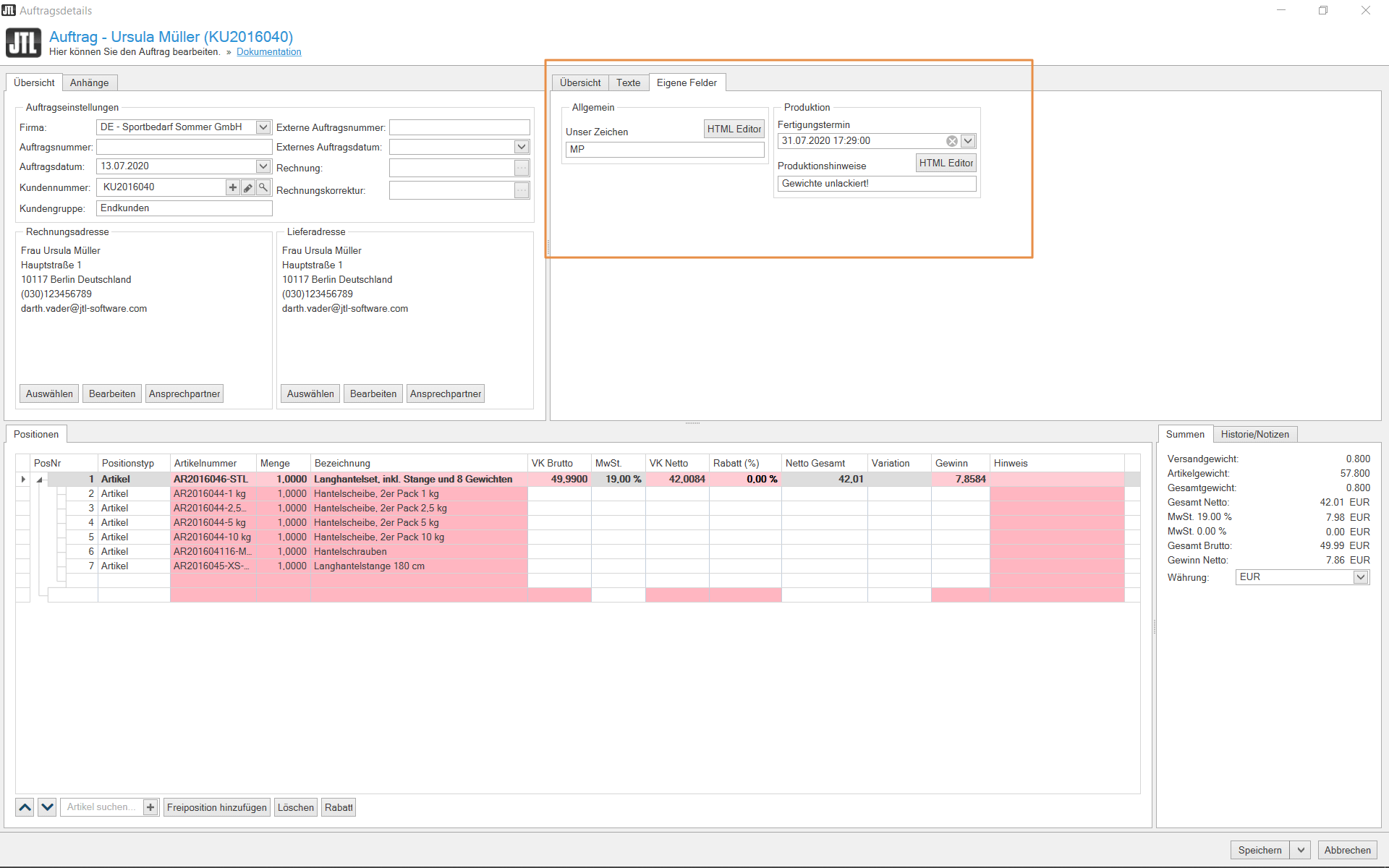Eigene Felder in den Auftragsdetails von JTL-Wawi 1.6 anlegen